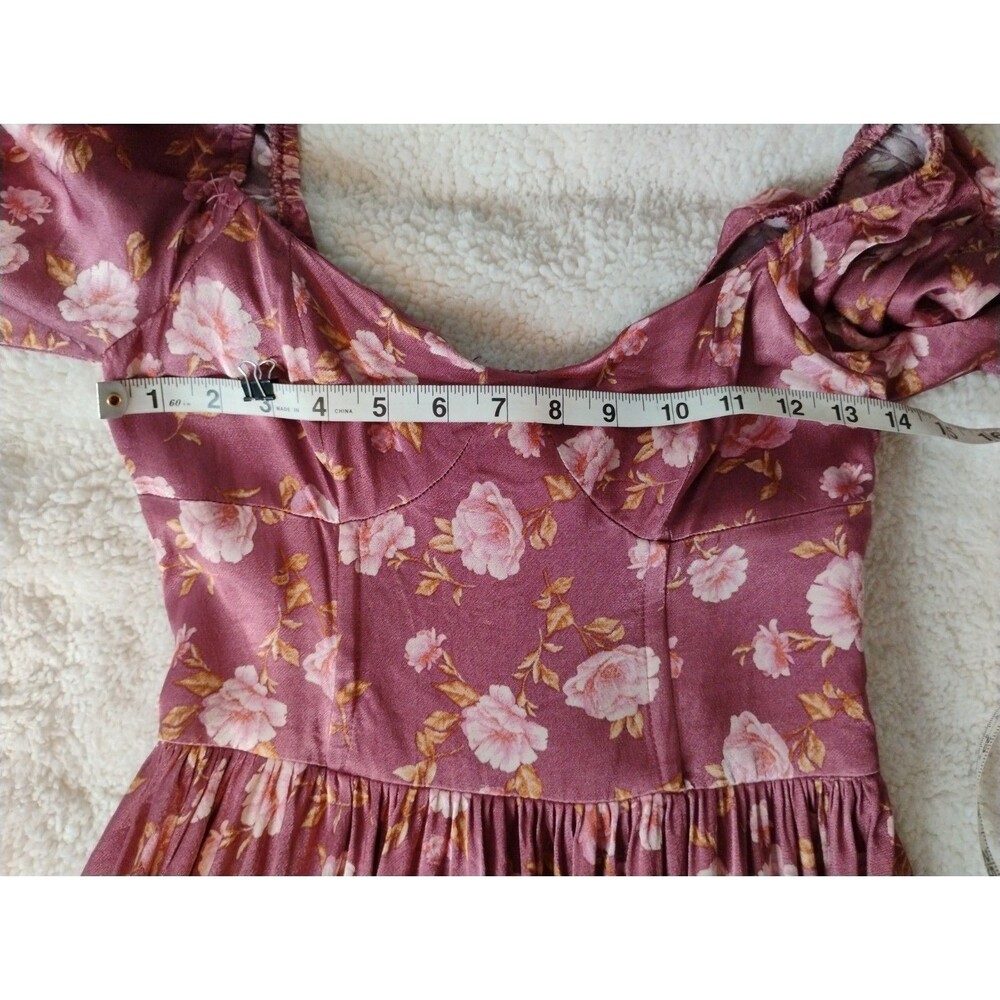 Altar'd State Pink Purple Floral Satin Sweetheart Smocked Mini Dress XS - Picture 6 of 9